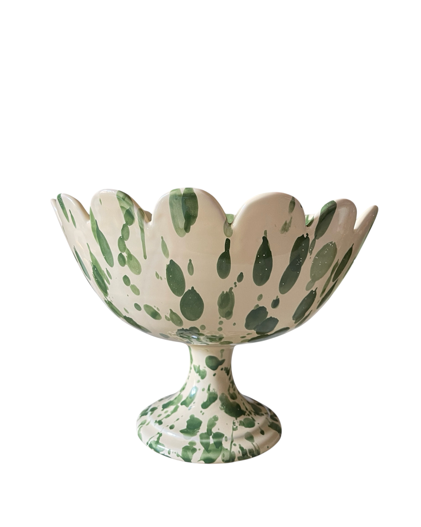 Scalloped Pedestal Bowl — Green & Yellow