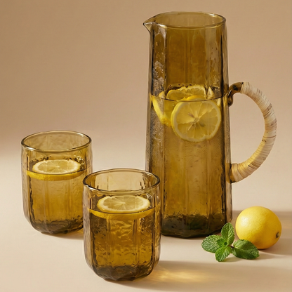 Hammered Glass Pitcher & Tumbler Set — Amber