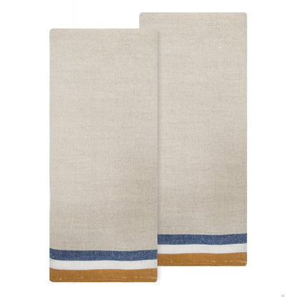 Normandy Linen Tea Towel Set — Mustard & Blue