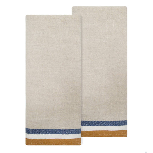 Normandy Linen Tea Towel Set — Mustard & Blue
