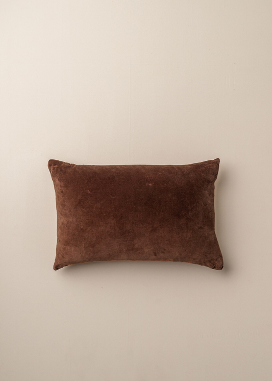 Linen & Velvet Lumbar Pillow Cover — Chocolate