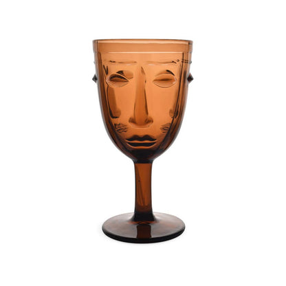 Sculpted Face Wine Glass — Amber