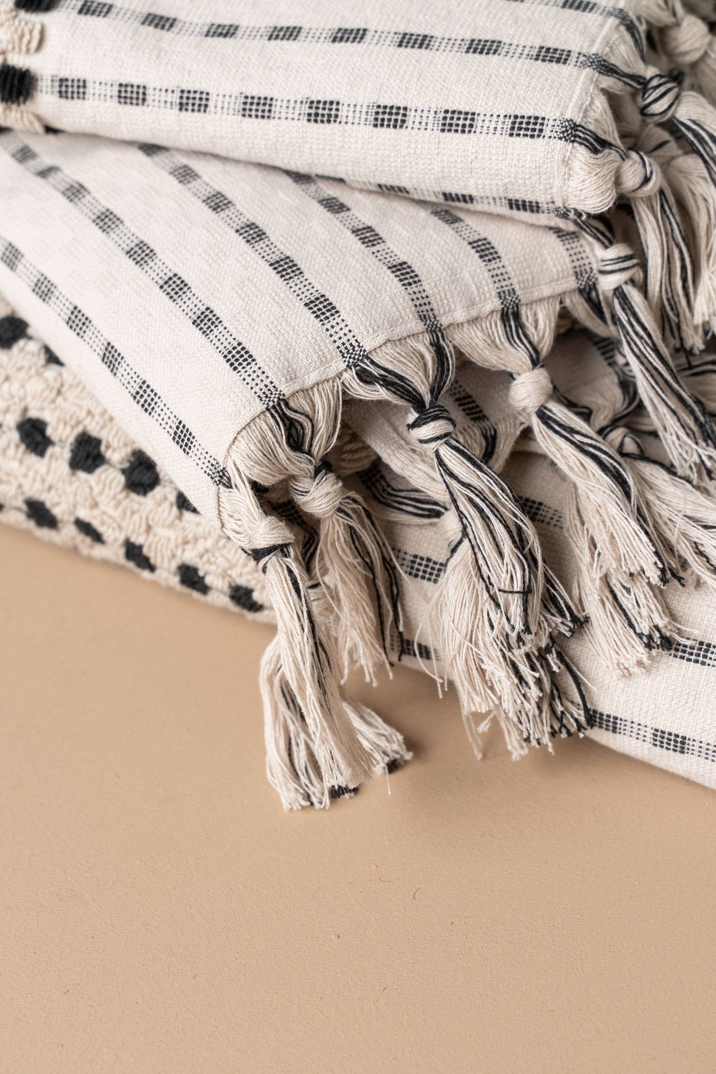 Chickpea Hand-Loomed Towel — Stone & Black