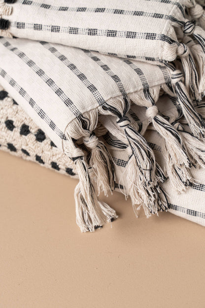 Chickpea Hand-Loomed Towel — Stone & Black