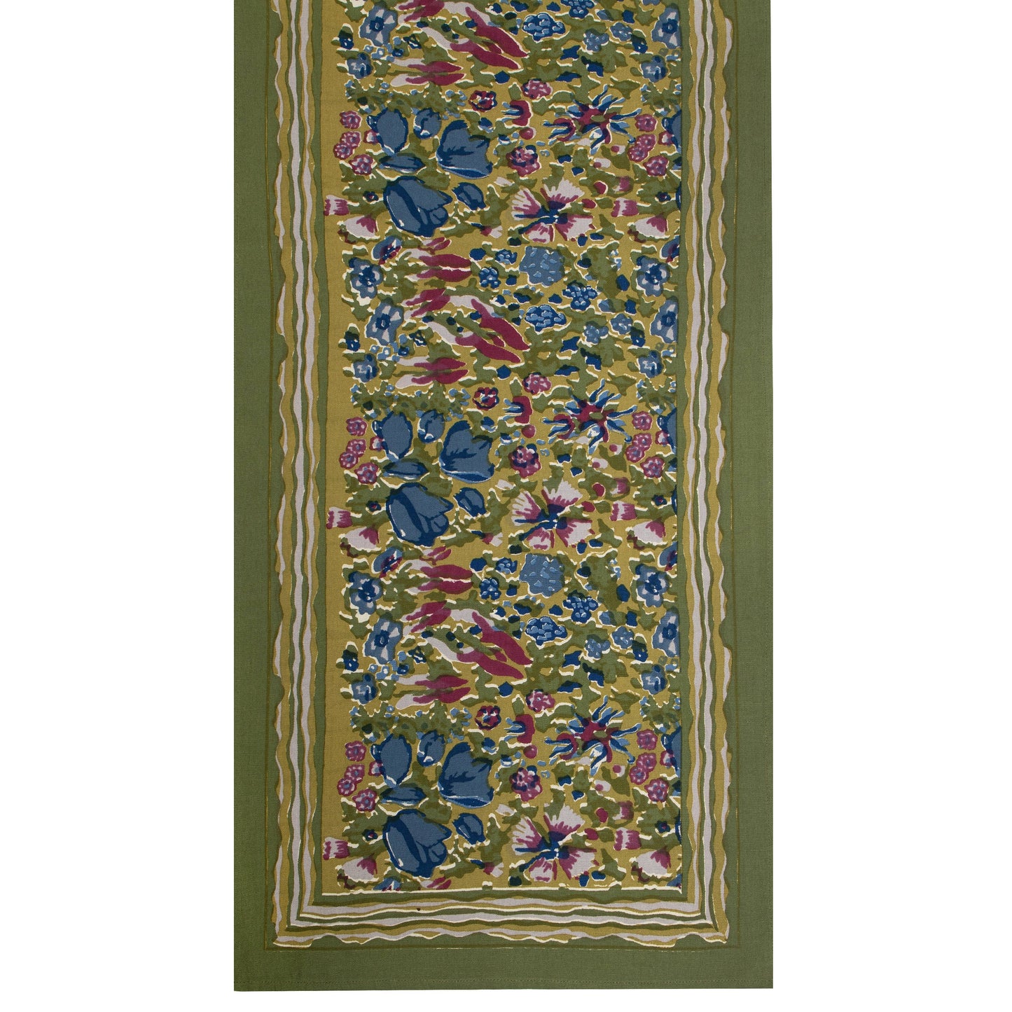 Jardin Hand-Printed Linen Table Runner — Blue & Green