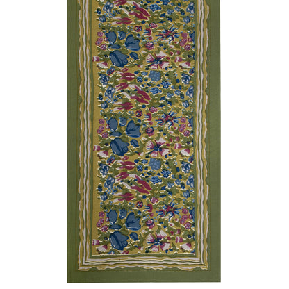 Jardin Hand-Printed Linen Table Runner — Blue & Green
