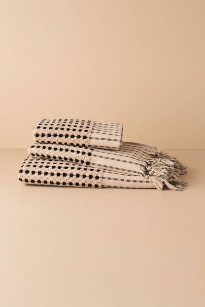 Chickpea Hand-Loomed Towel — Stone & Black