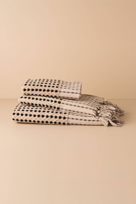 Chickpea Hand-Loomed Towel — Stone & Black