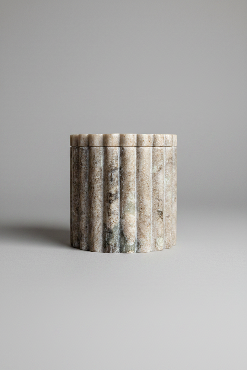 Beige Gray Marble Fluted Jar