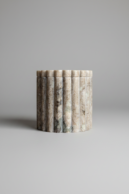 Beige Gray Marble Fluted Jar