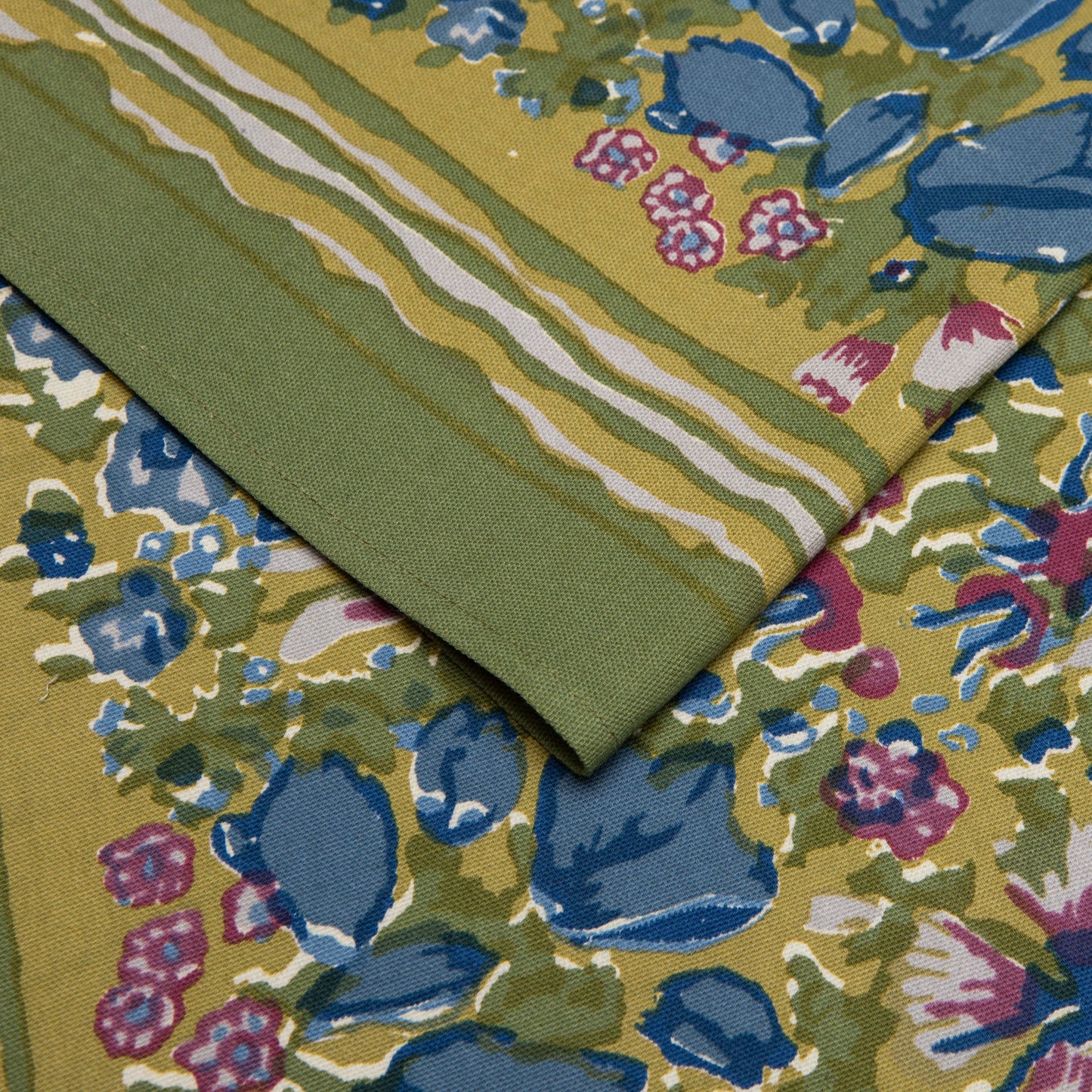 Jardin Hand-Printed Linen Table Runner — Blue & Green
