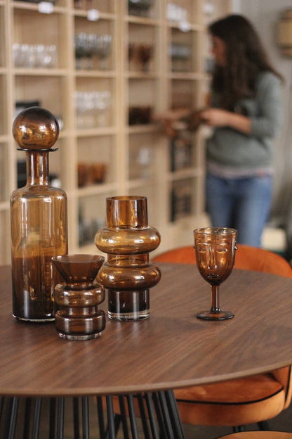 Sculpted Face Wine Glass — Amber