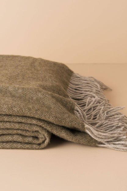 Reversible Merino Wool Throw — Olive & Grey