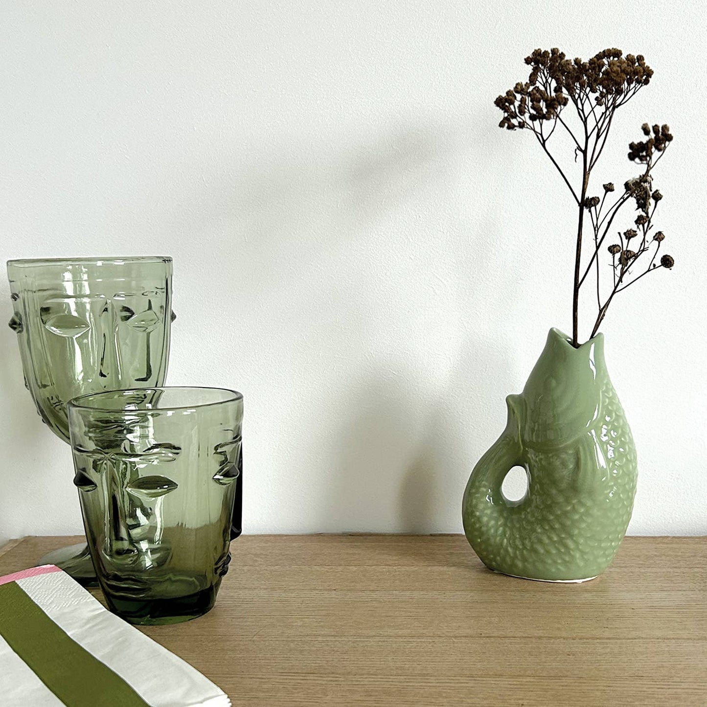 Sculpted Face Tumbler — Green