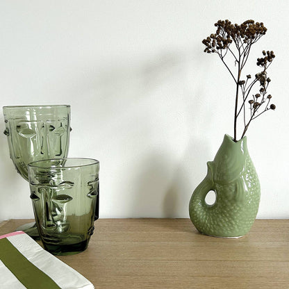 Sculpted Face Tumbler — Green
