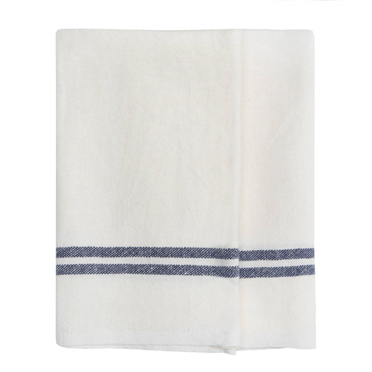 Vintage Stripe Linen Tea Towel Set — Ivory & Navy