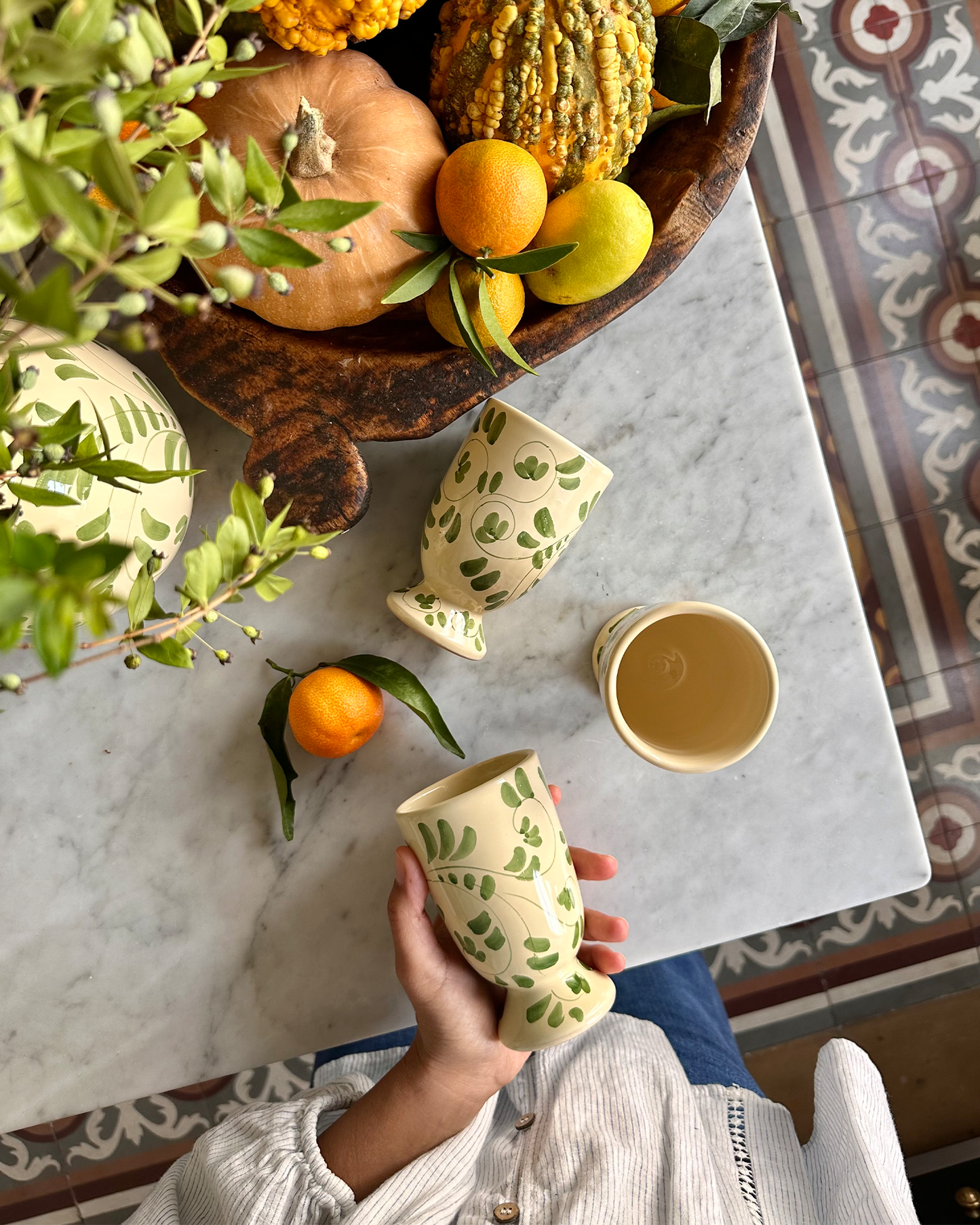 Vine Footed Cup Set — Green
