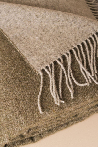 Reversible Merino Wool Throw — Olive & Grey