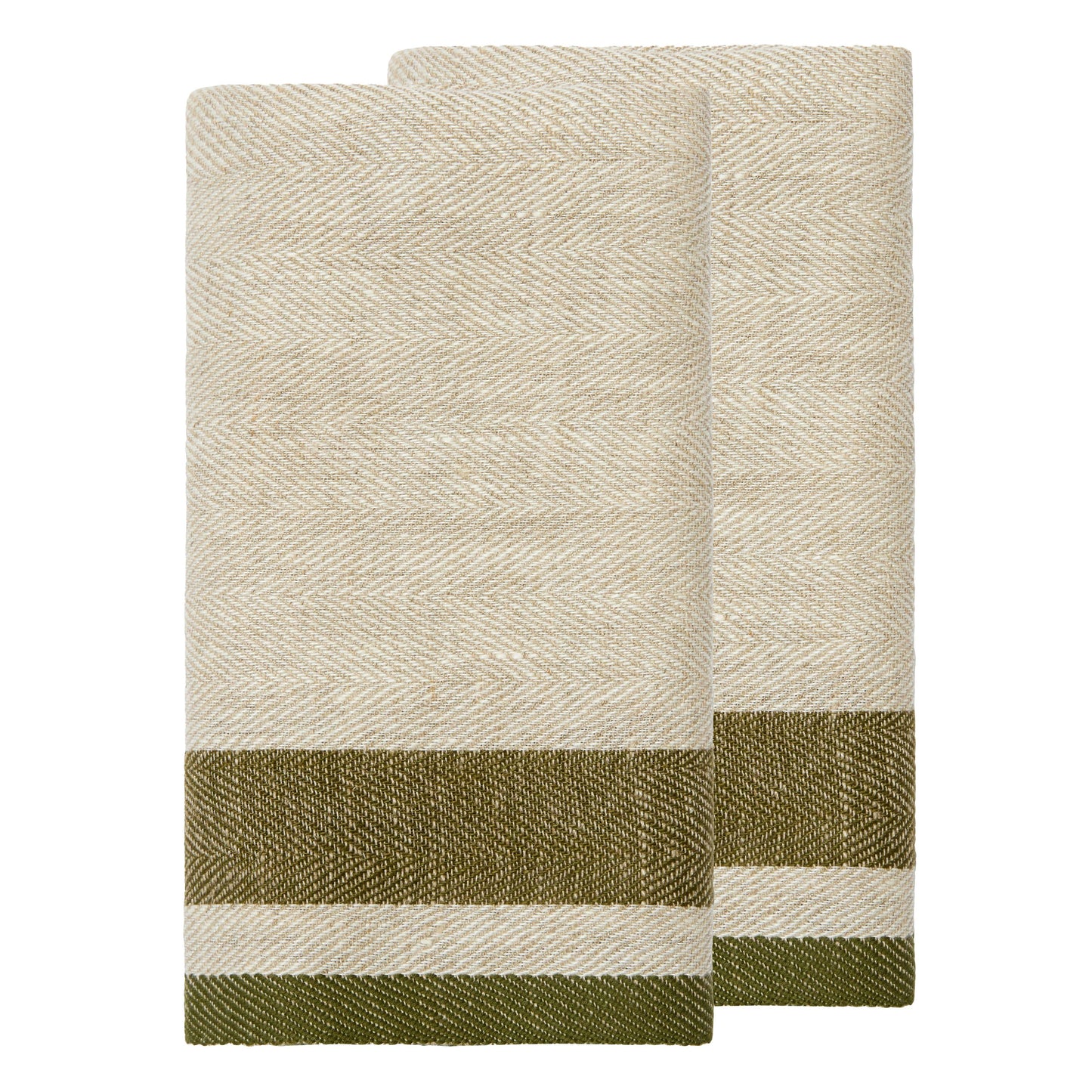 Gordes Linen Tea Towel Set — Natural & Olive