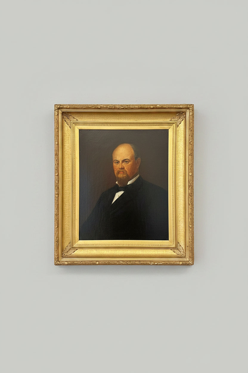 19th-Century Oil on Canvas: Portrait of a Dignified Gentleman