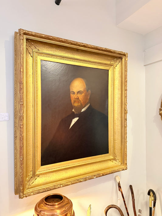 19th-Century Oil on Canvas: Portrait of a Dignified Gentleman