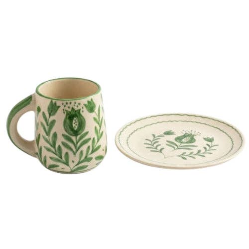 Pomegranate Cup & Plate Set — Green