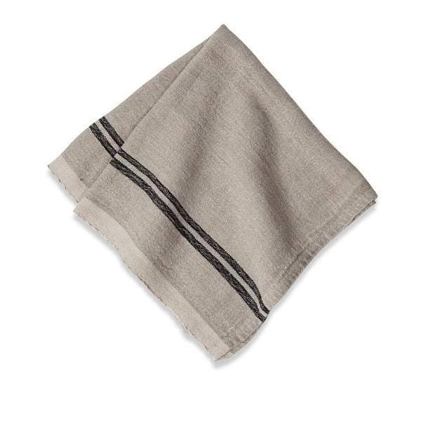 Vintage Stripe Linen Napkin Set — Natural & Black