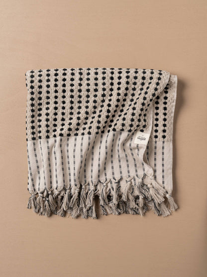 Chickpea Hand-Loomed Towel — Stone & Black