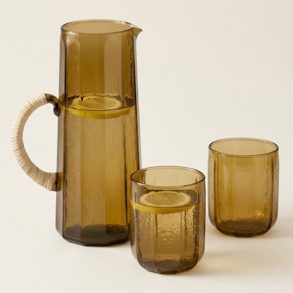 Hammered Glass Pitcher & Tumbler Set — Amber
