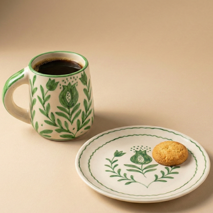 Pomegranate Cup & Plate Set — Green