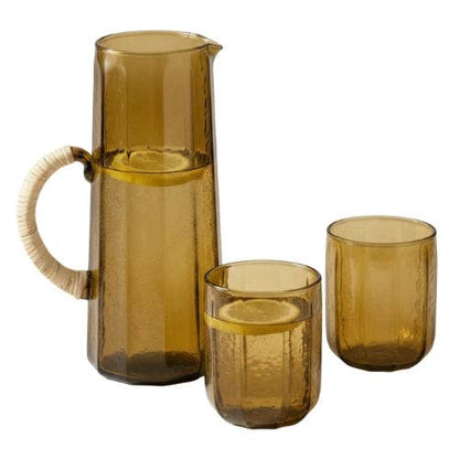 Hammered Glass Pitcher & Tumbler Set — Amber