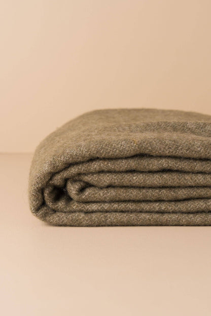 Reversible Merino Wool Throw — Olive & Grey